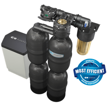 A Kinetico water softener with multiple tanks labeled as the "Most Efficient."